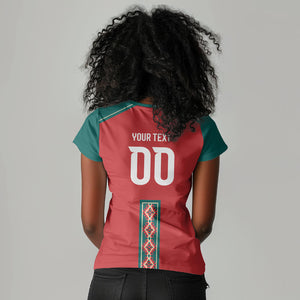 Custom Morocco Heritage Zellige Pattern Women V-Neck T-Shirt Atlas Lions World Football Supporter Edition