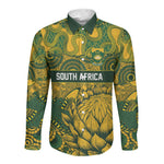 2026 Autumn Rugby Nations South Africa Custom Long Sleeve Button Shirt Indigenous Tribal Patchwork Motif