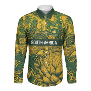 2026 Autumn Rugby Nations South Africa Custom Long Sleeve Button Shirt Indigenous Tribal Patchwork Motif