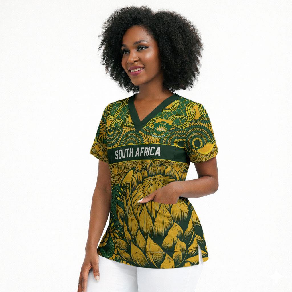 2026 Autumn Rugby Nations South Africa Custom Scrub Top Indigenous Tribal Patchwork Motif