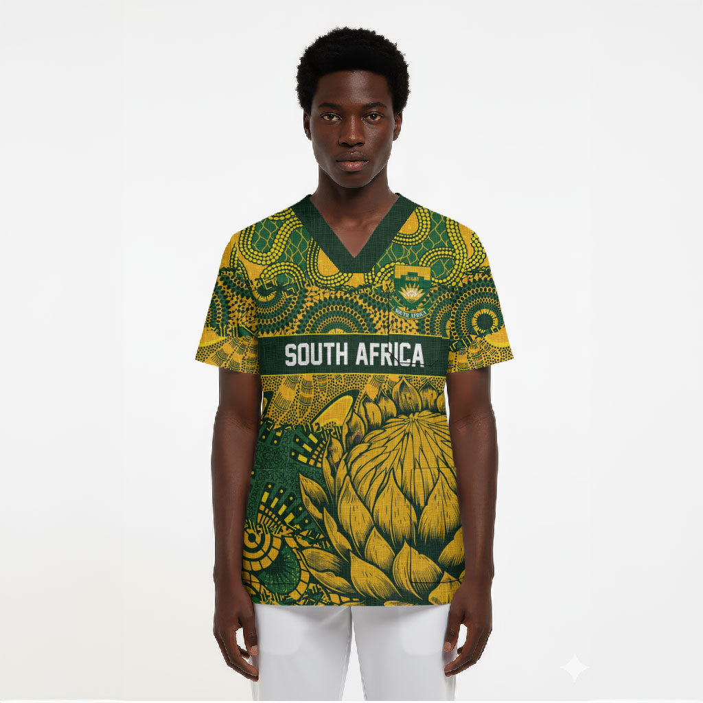 2026 Autumn Rugby Nations South Africa Custom Scrub Top Indigenous Tribal Patchwork Motif