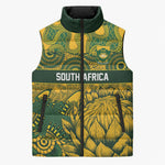 2026 Autumn Rugby Nations South Africa Custom Sleeveless Puffer Jacket Indigenous Tribal Patchwork Motif