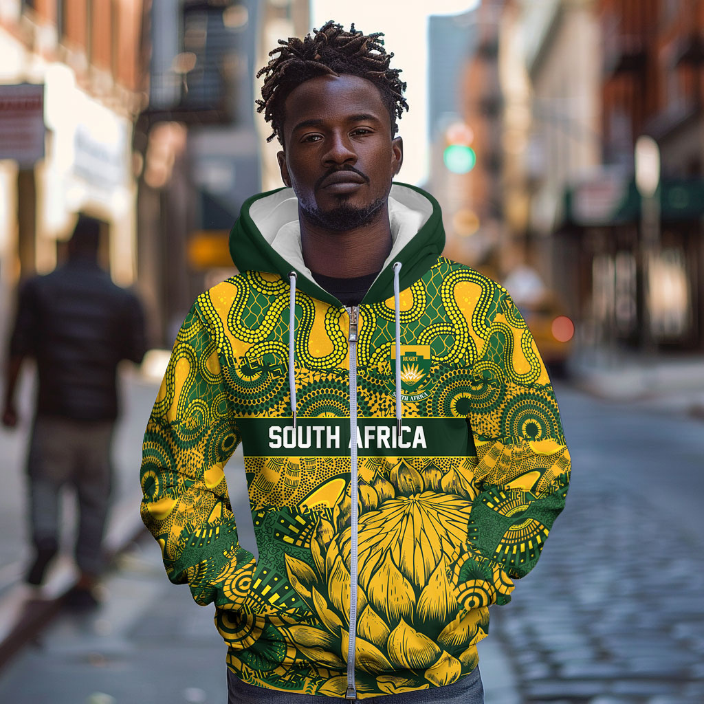 2026 Autumn Rugby Nations South Africa Custom Zip Hoodie Indigenous Tribal Patchwork Motif