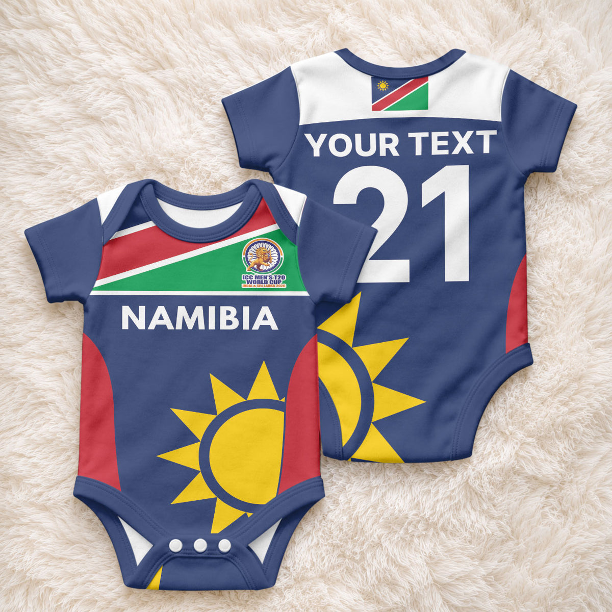 Custom Namibia Cricket Spirit 2026 Baby Onesie World T20 Edition