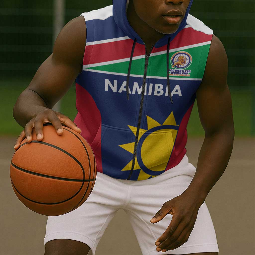 Custom Namibia Cricket Spirit 2026 Sleeveless Zip Hoodie World T20 Edition - African Pride