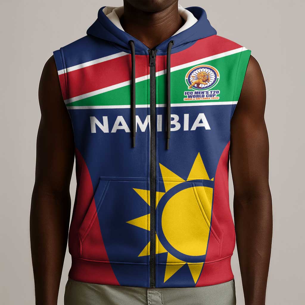Custom Namibia Cricket Spirit 2026 Sleeveless Zip Hoodie World T20 Edition - African Pride