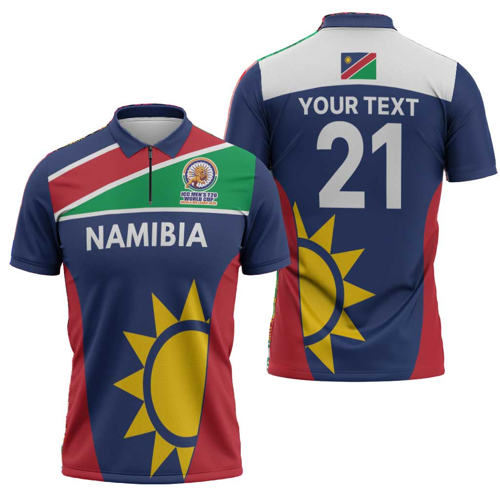 Custom Namibia Cricket Spirit 2026 Zipper Polo Shirt World T20 Edition
