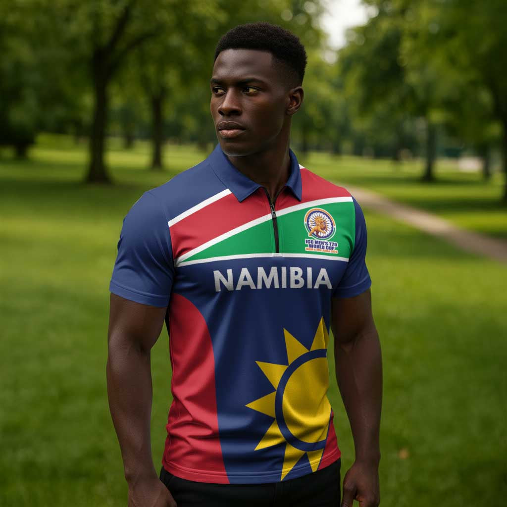 Custom Namibia Cricket Spirit 2026 Zipper Polo Shirt World T20 Edition