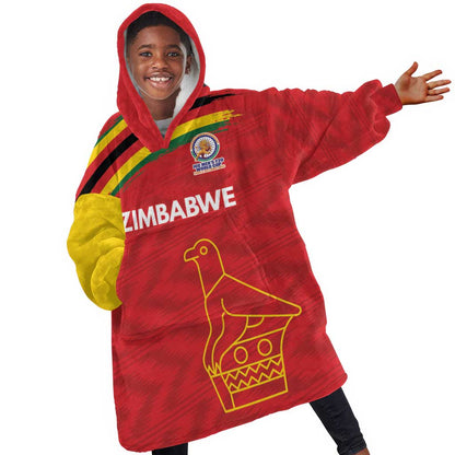 Custom Zimbabwe Cricket Spirit 2026 Kid Wearable Blanket Hoodie World T20 Edition - African Pride