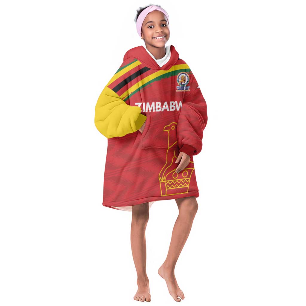 Custom Zimbabwe Cricket Spirit 2026 Kid Wearable Blanket Hoodie World T20 Edition - African Pride
