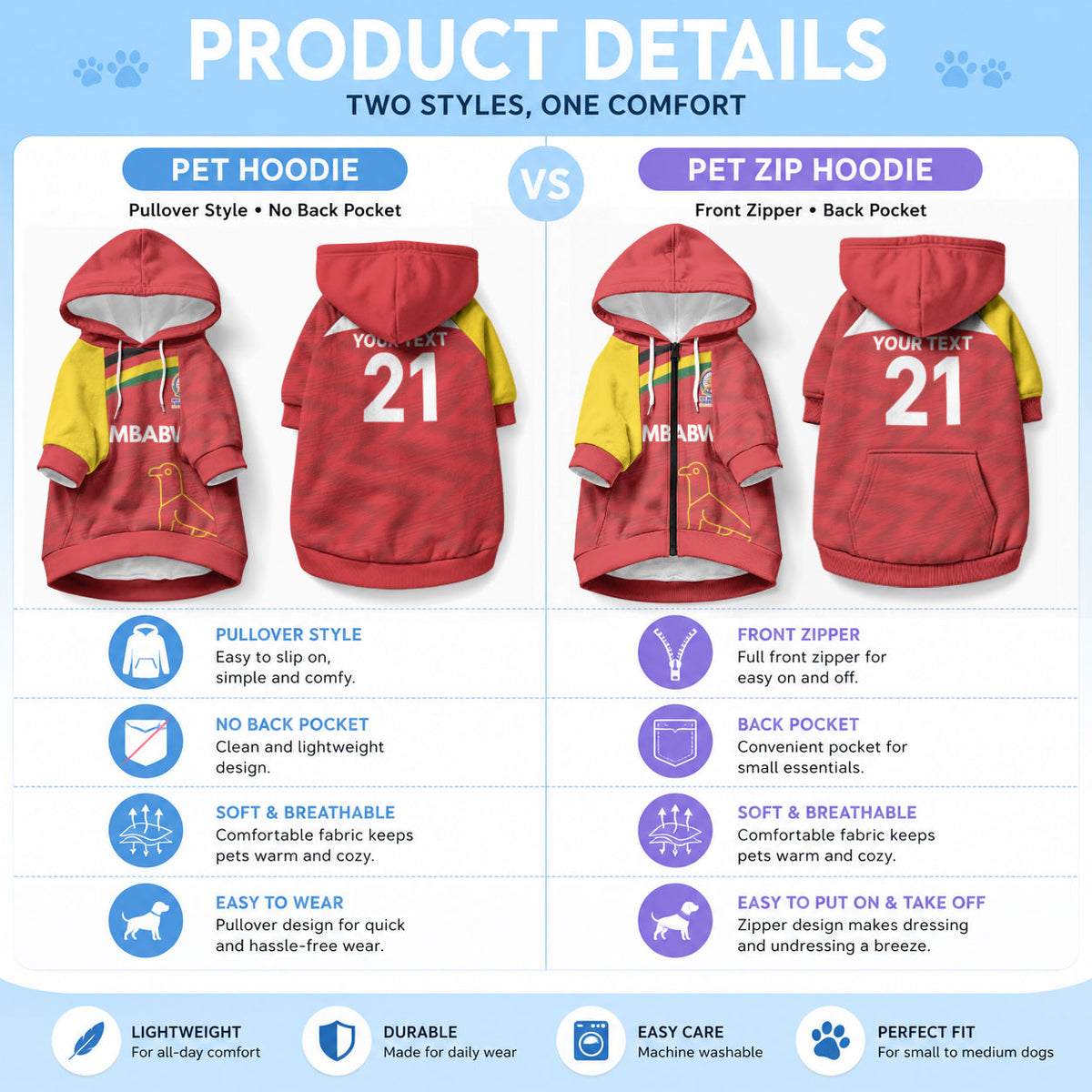 Custom Zimbabwe Cricket Spirit 2026 Pet Hoodie World T20 Edition