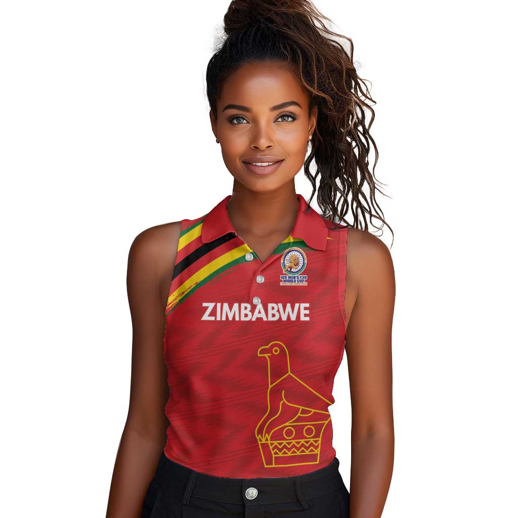Custom Zimbabwe Cricket Spirit 2026 Women Sleeveless Polo Shirt World T20 Edition - African Pride