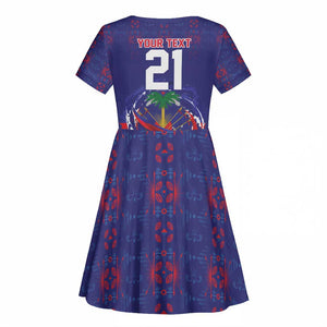 Custom Haiti Grenadye Alaso Kid Short Sleeve Dress Blue Nou Retounen Anko 1974-2026 - African Pride