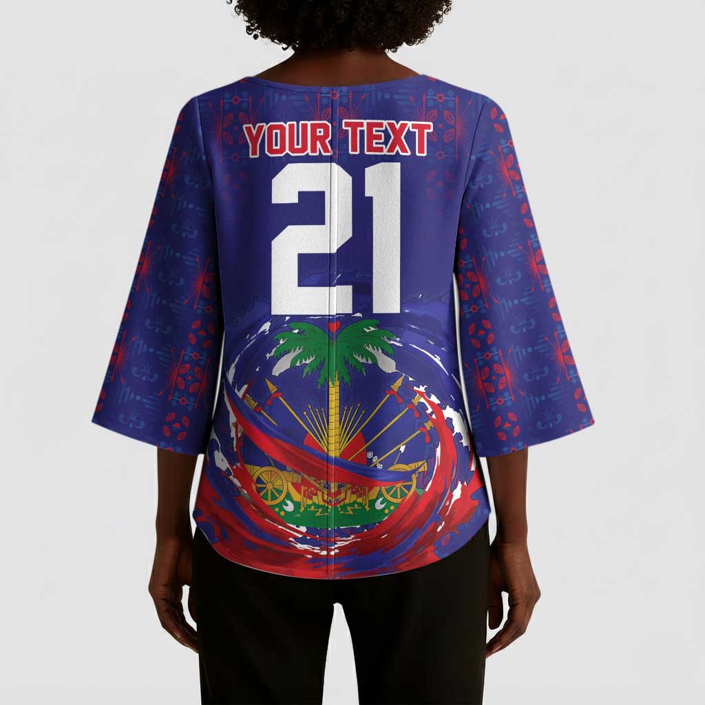 Custom Haiti Grenadye Alaso Kimono Sleeve Blouse Blue Nou Retounen Anko 1974-2026 - African Pride