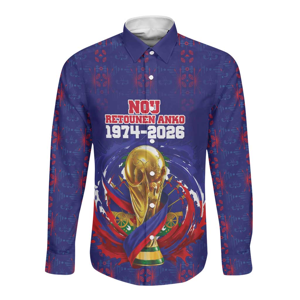 Custom Haiti Grenadye Alaso Long Sleeve Button Shirt Blue Nou Retounen Anko 1974-2026 - African Pride