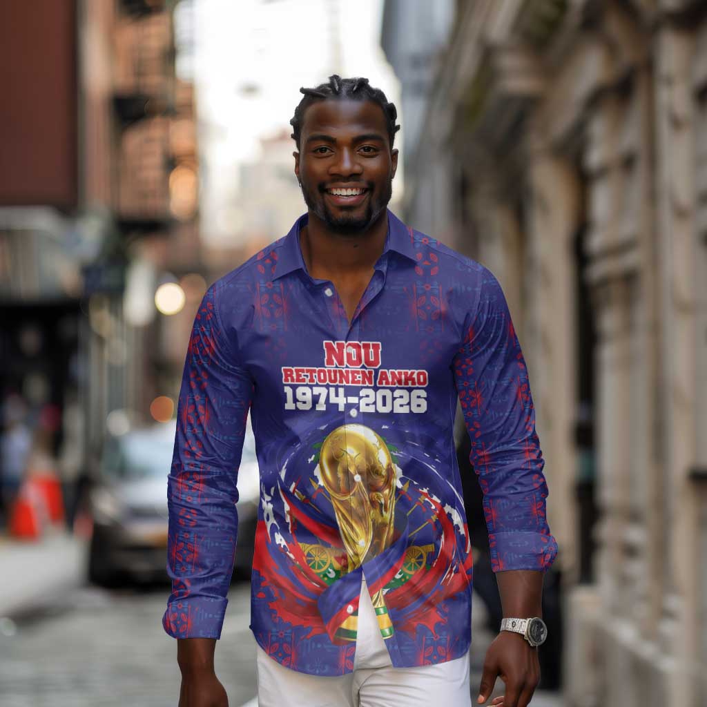 Custom Haiti Grenadye Alaso Long Sleeve Button Shirt Blue Nou Retounen Anko 1974-2026 - African Pride