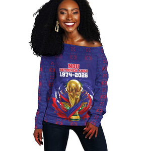 Custom Haiti Grenadye Alaso Off Shoulder Sweater Blue Nou Retounen Anko 1974-2026 - African Pride