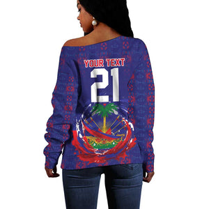 Custom Haiti Grenadye Alaso Off Shoulder Sweater Blue Nou Retounen Anko 1974-2026 - African Pride
