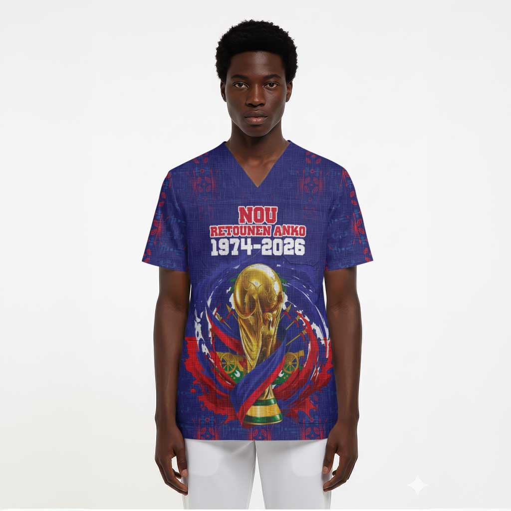 Custom Haiti Grenadye Alaso Scrub Top Blue Nou Retounen Anko 1974-2026 - African Pride