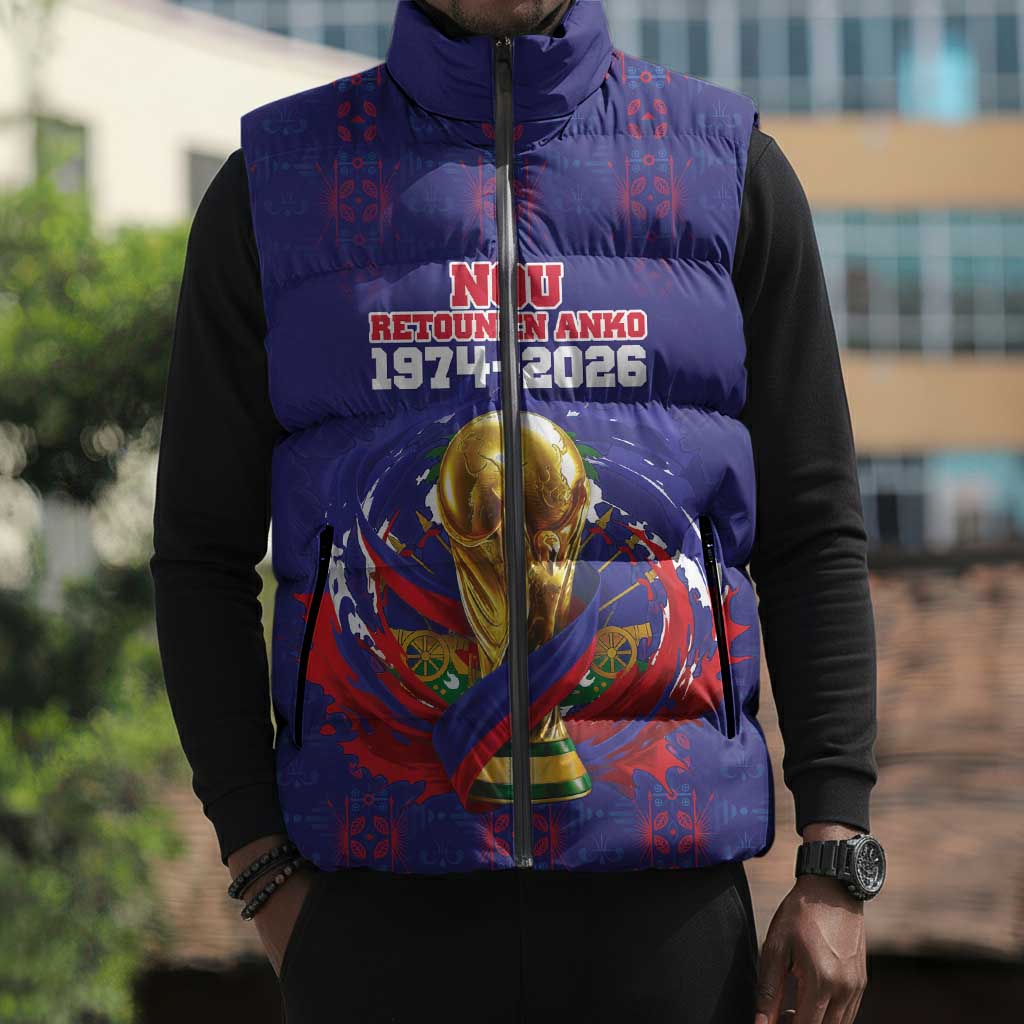 Custom Haiti Grenadye Alaso Sleeveless Puffer Jacket Blue Nou Retounen Anko 1974-2026 - African Pride
