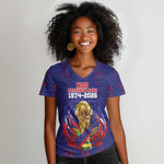 Custom Haiti Grenadye Alaso Women V-Neck T-Shirt Blue Nou Retounen Anko 1974-2026 - African Pride