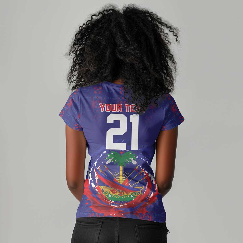 Custom Haiti Grenadye Alaso Women V-Neck T-Shirt Blue Nou Retounen Anko 1974-2026 - African Pride