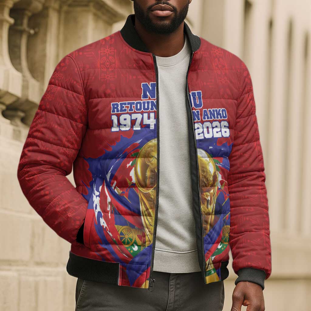 Custom Haiti Grenadye Alaso Bomber Puffer Jacket Red Nou Retounen Anko 1974-2026 - African Pride