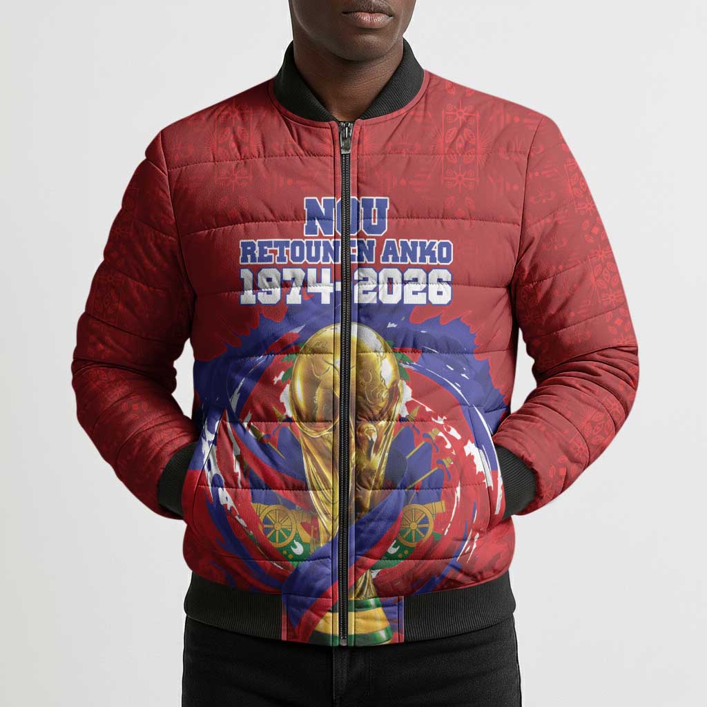 Custom Haiti Grenadye Alaso Bomber Puffer Jacket Red Nou Retounen Anko 1974-2026 - African Pride