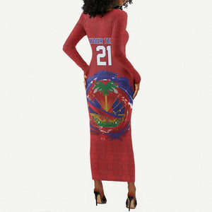 Custom Haiti Grenadye Alaso Long Sleeve Bodycon Dress Red Nou Retounen Anko 1974-2026 - African Pride