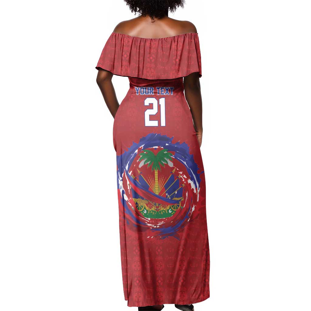 Custom Haiti Grenadye Alaso Off Shoulder Maxi Dress Red Nou Retounen Anko 1974-2026 - African Pride