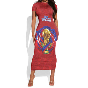 Custom Haiti Grenadye Alaso Short Sleeve Bodycon Dress Red Nou Retounen Anko 1974-2026 - African Pride