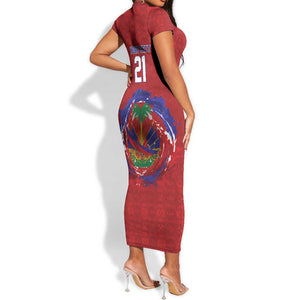 Custom Haiti Grenadye Alaso Short Sleeve Bodycon Dress Red Nou Retounen Anko 1974-2026 - African Pride