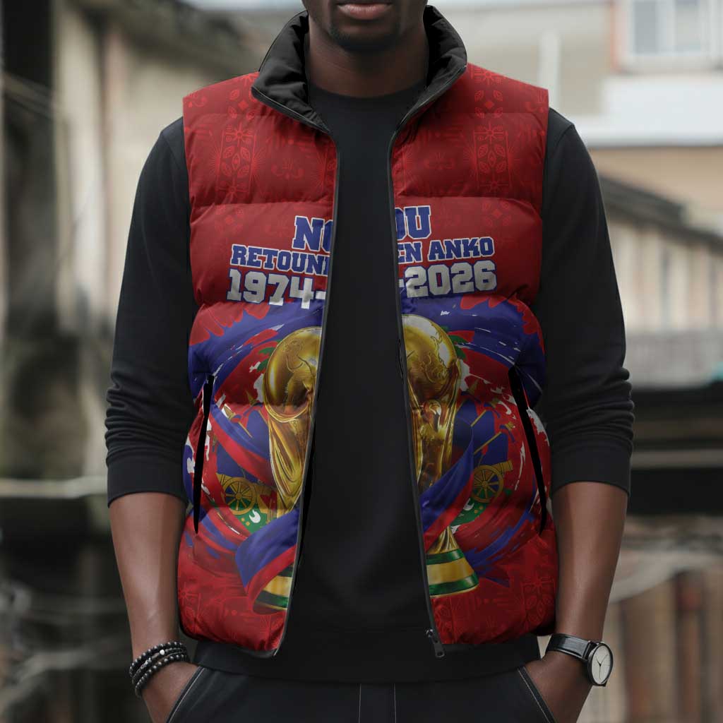 Custom Haiti Grenadye Alaso Sleeveless Puffer Jacket Red Nou Retounen Anko 1974-2026 - African Pride