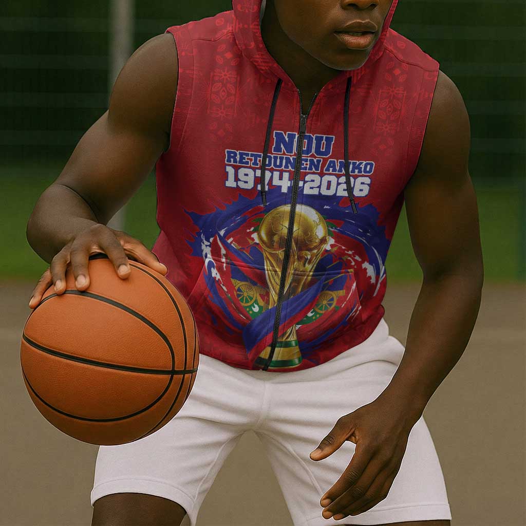 Custom Haiti Grenadye Alaso Sleeveless Zip Hoodie Red Nou Retounen Anko 1974-2026 - African Pride