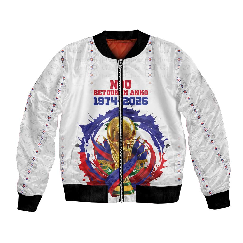 Custom Haiti Grenadye Alaso Bomber Jacket White Nou Retounen Anko 1974-2026 - African Pride