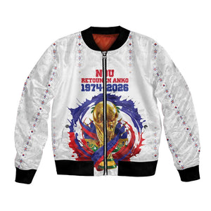 Custom Haiti Grenadye Alaso Bomber Jacket White Nou Retounen Anko 1974-2026 - African Pride