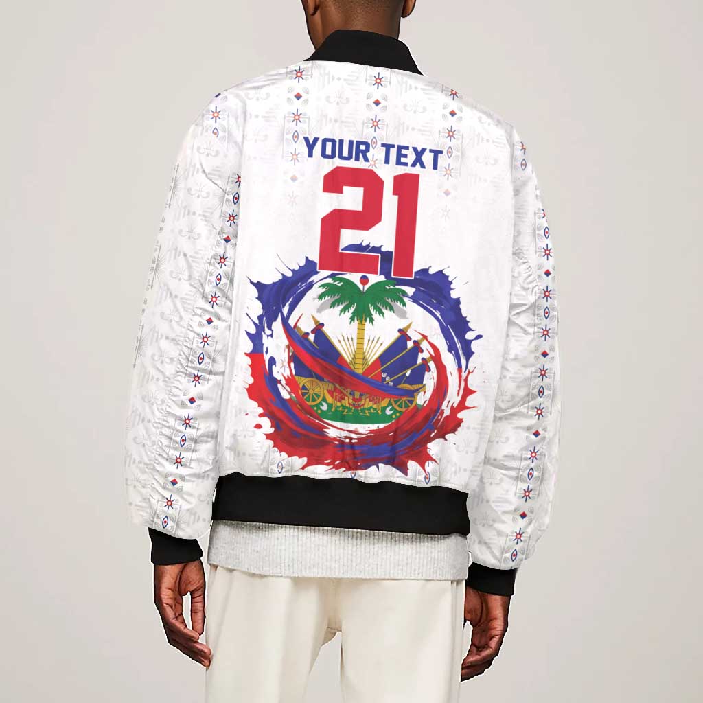 Custom Haiti Grenadye Alaso Bomber Jacket White Nou Retounen Anko 1974-2026 - African Pride