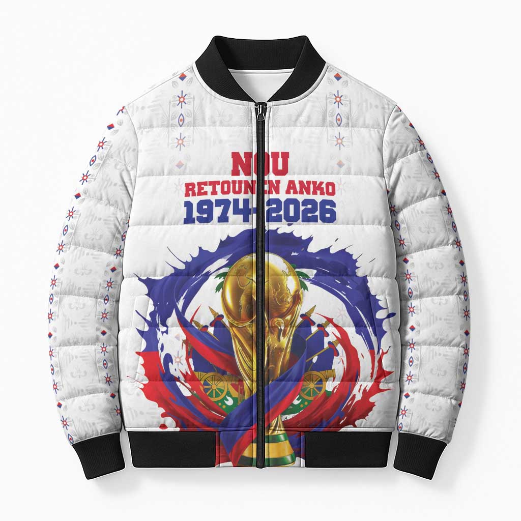 Custom Haiti Grenadye Alaso Bomber Puffer Jacket White Nou Retounen Anko 1974-2026 - African Pride