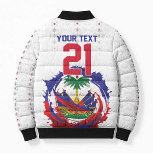 Custom Haiti Grenadye Alaso Bomber Puffer Jacket White Nou Retounen Anko 1974-2026 - African Pride