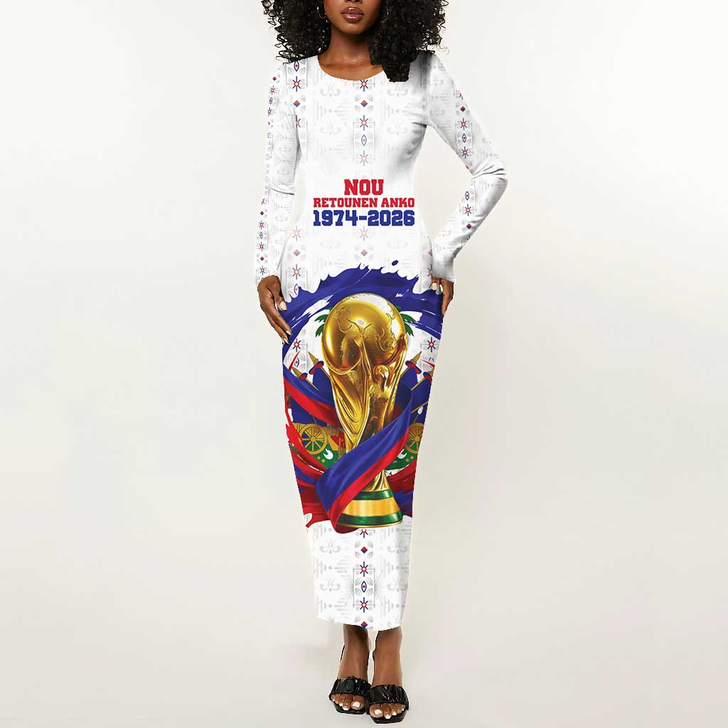 Custom Haiti Grenadye Alaso Long Sleeve Bodycon Dress White Nou Retounen Anko 1974-2026 - African Pride