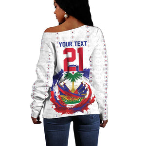 Custom Haiti Grenadye Alaso Off Shoulder Sweater White Nou Retounen Anko 1974-2026 - African Pride