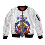 Custom Haiti Grenadye Alaso Sleeve Zip Bomber Jacket White Nou Retounen Anko 1974-2026 - African Pride
