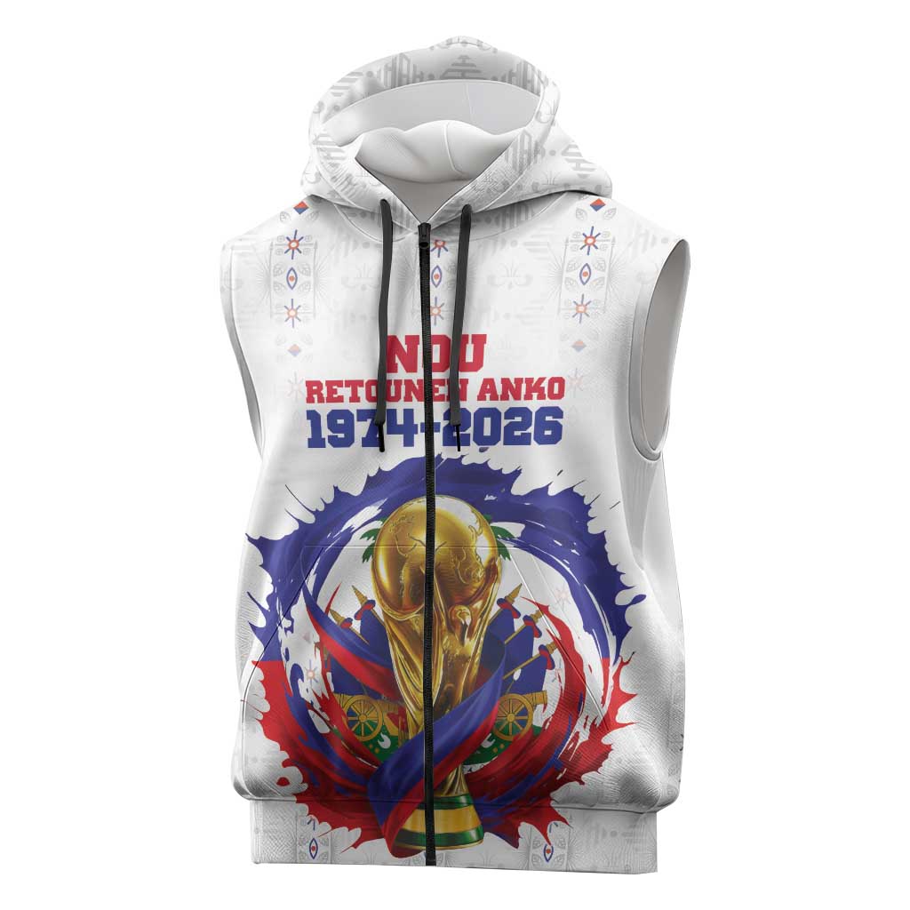 Custom Haiti Grenadye Alaso Sleeveless Zip Hoodie White Nou Retounen Anko 1974-2026 - African Pride