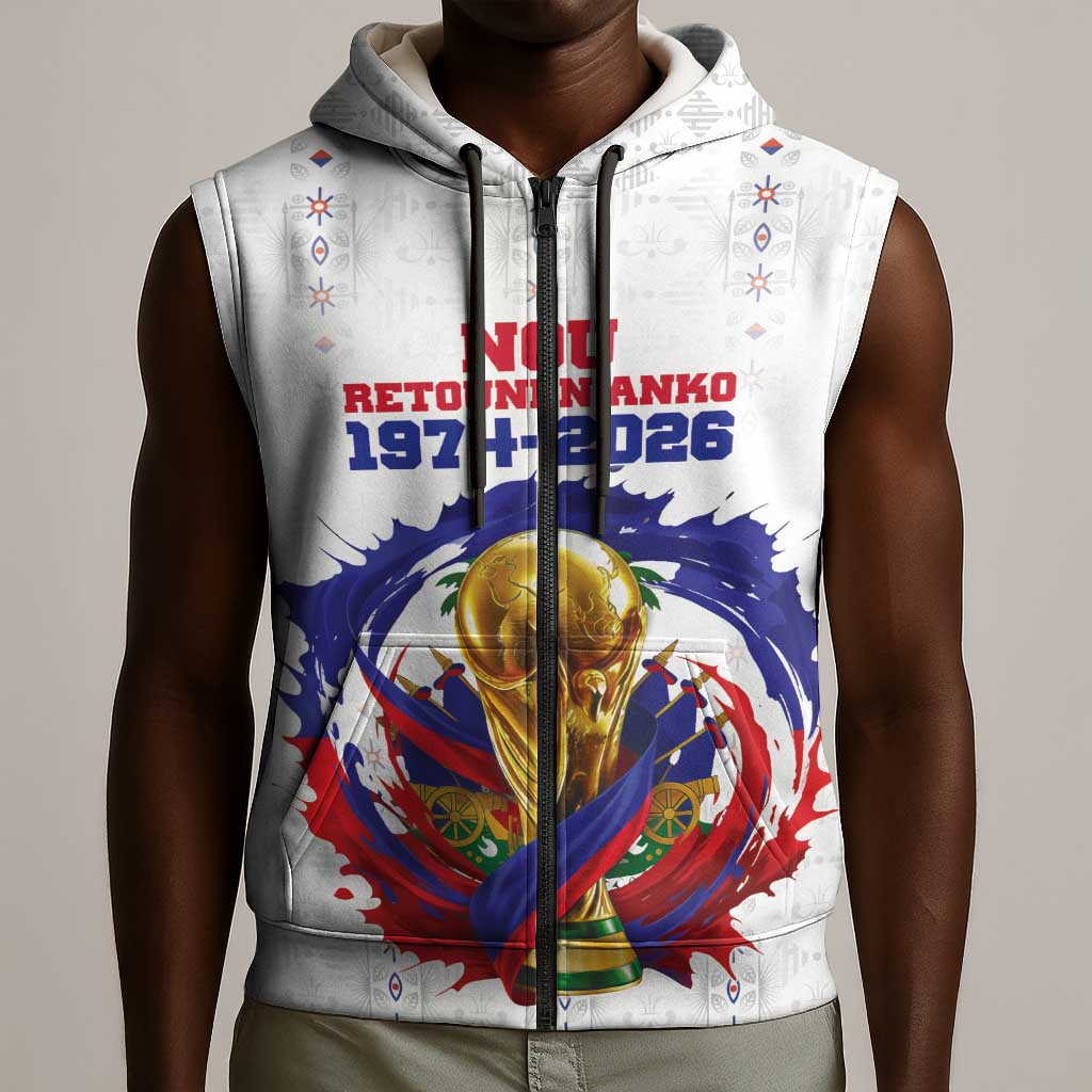 Custom Haiti Grenadye Alaso Sleeveless Zip Hoodie White Nou Retounen Anko 1974-2026 - African Pride