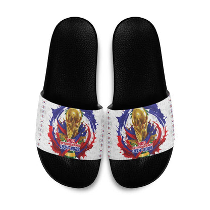 Haiti Grenadye Alaso Slide Sandals White Nou Retounen Anko 1974-2026 - African Pride