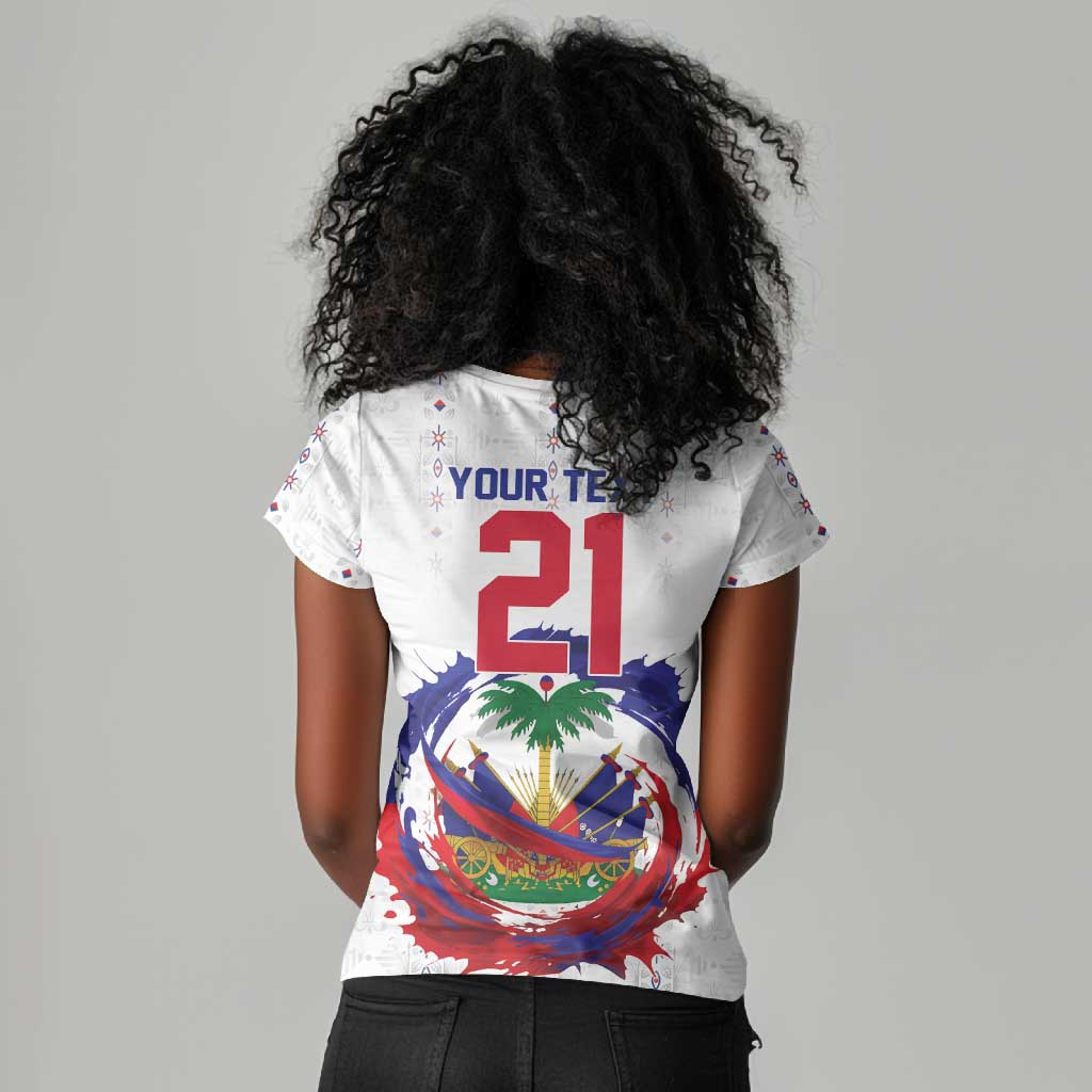 Custom Haiti Grenadye Alaso Women V-Neck T-Shirt White Nou Retounen Anko 1974-2026 - African Pride