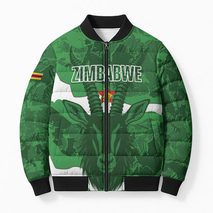 Custom Zimbabwe Rugby 2026 Bomber Puffer Jacket Go Sables Sporty Grunge Style