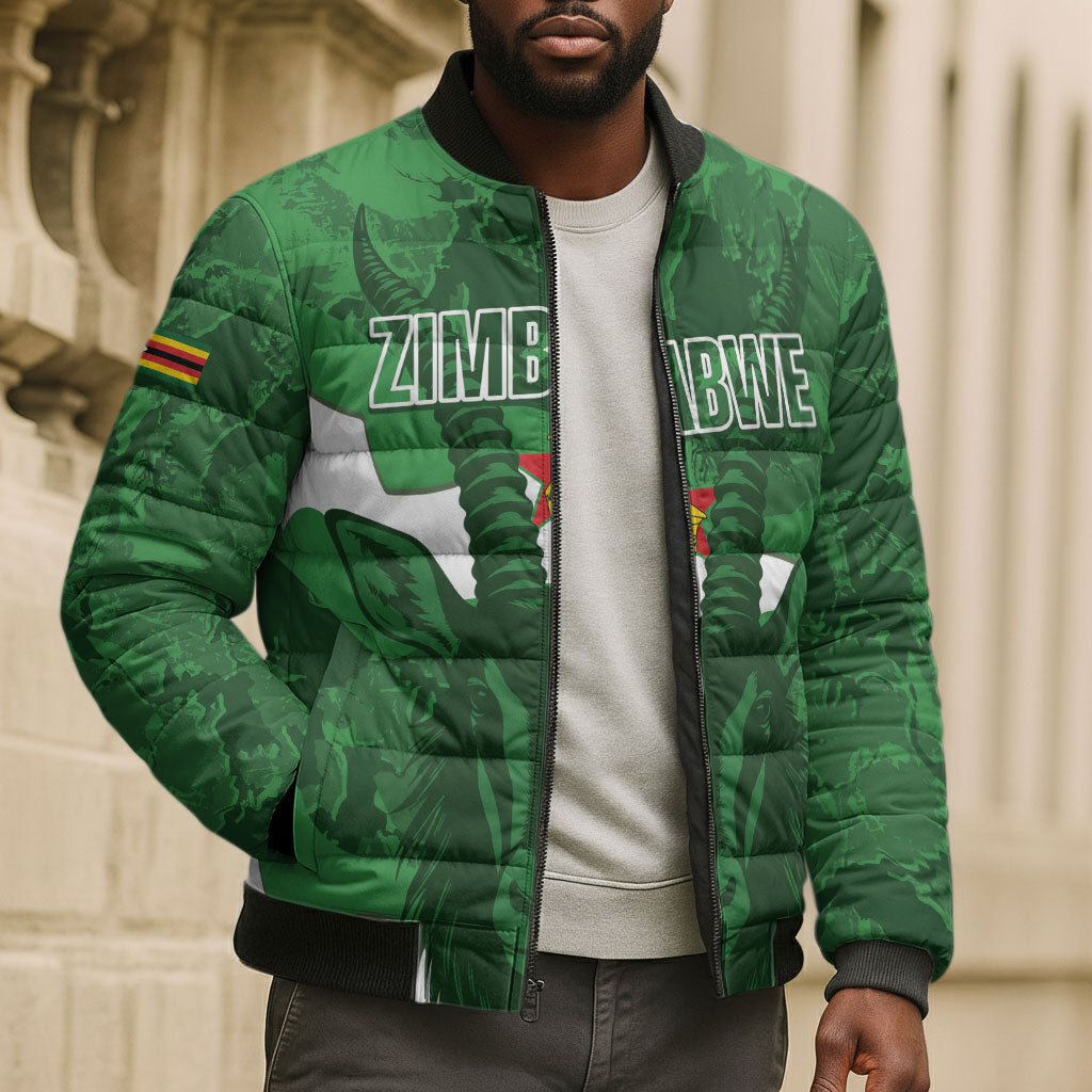 Custom Zimbabwe Rugby 2026 Bomber Puffer Jacket Go Sables Sporty Grunge Style