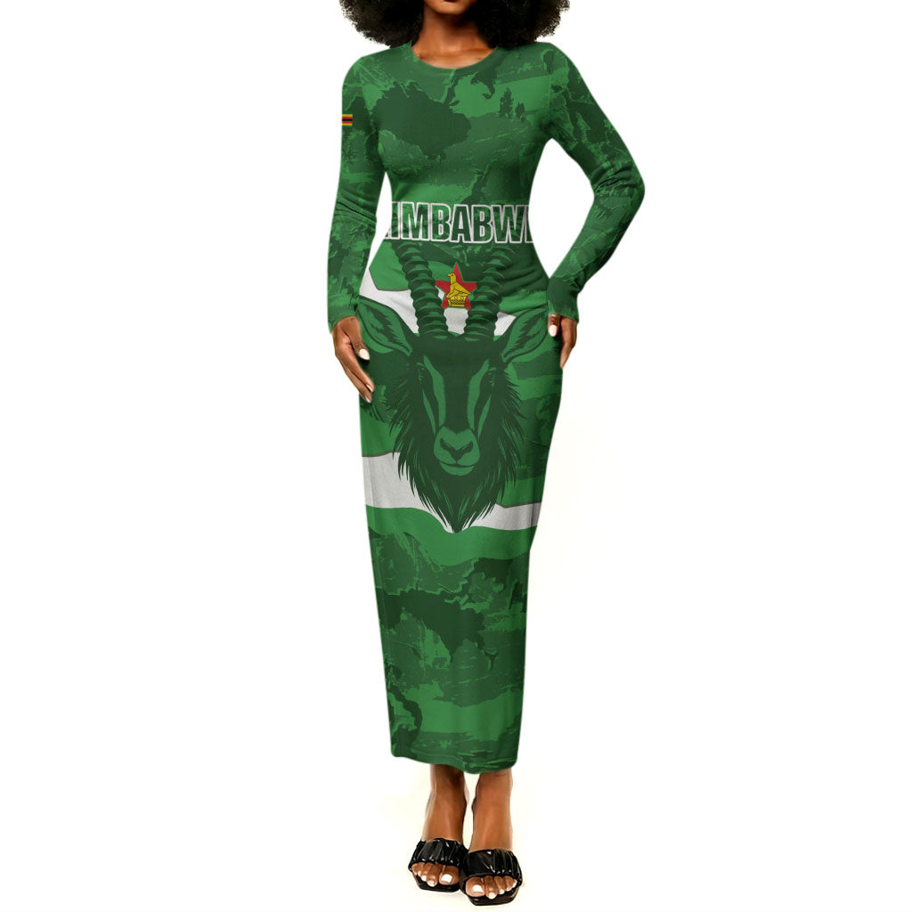 Custom Zimbabwe Rugby 2026 Long Sleeve Bodycon Dress Go Sables Sporty Grunge Style