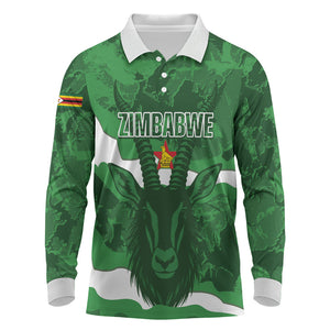 Custom Zimbabwe Rugby 2026 Long Sleeve Polo Shirt Go Sables Sporty Grunge Style